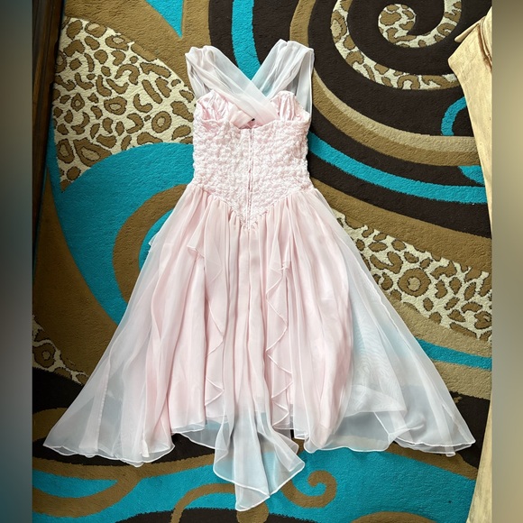 Karen Okada For David Howard Drop Waist Asymmetrical Pink Dress - Picture 2 of 8